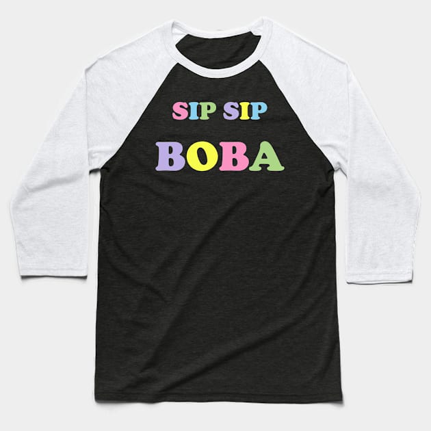 Sip Sip Boba in Rainbow Pastels - Black Baseball T-Shirt by Kelly Gigi